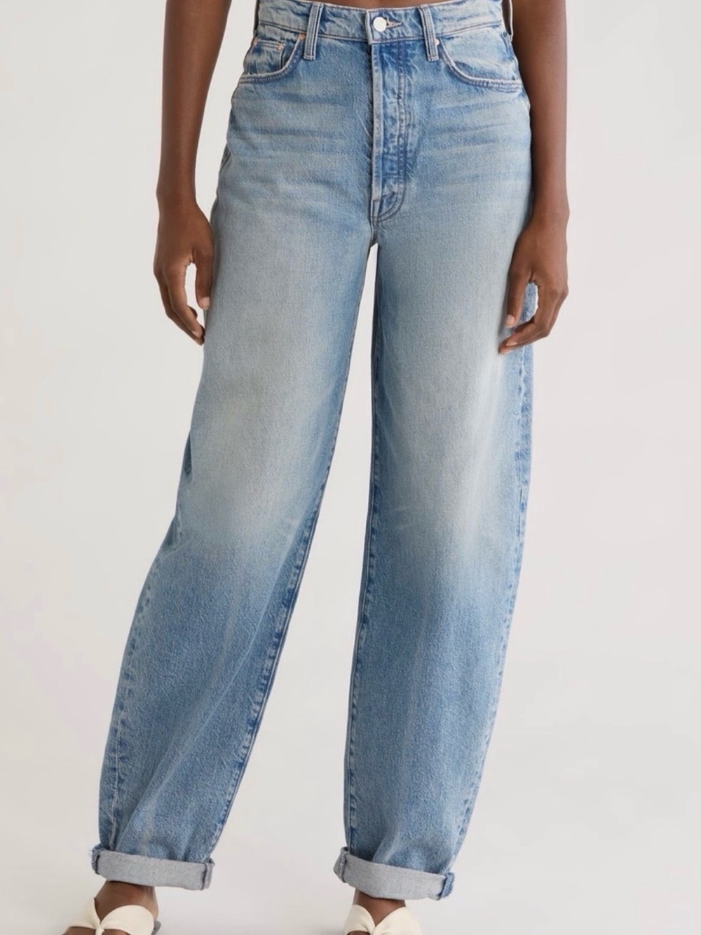MOTHER Fangirl Button Skimp Cuff Women’s High-Waist BarrelJeans NWOT - Picture 2 of 9